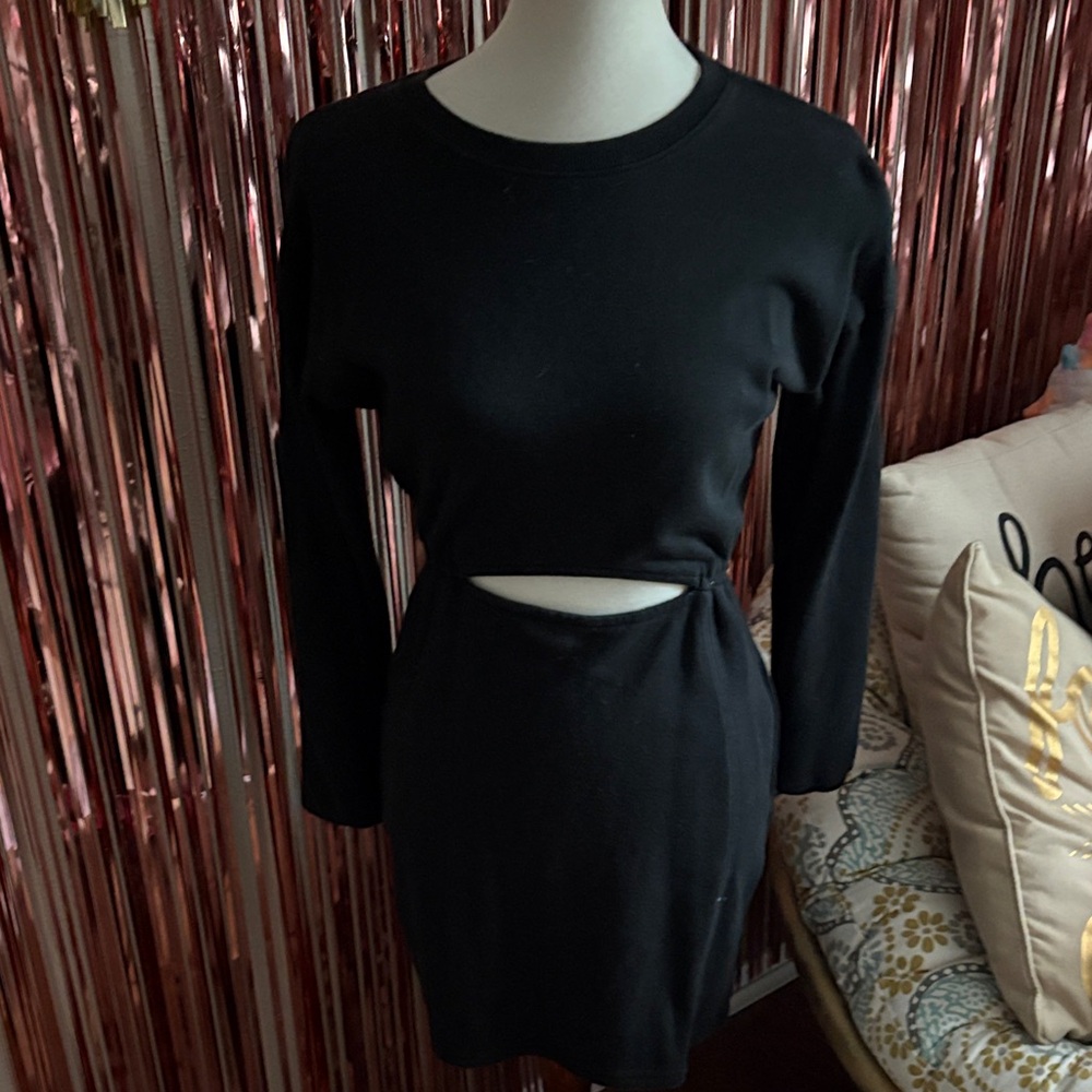 Long-sleeve Black Cut-Out Dress
